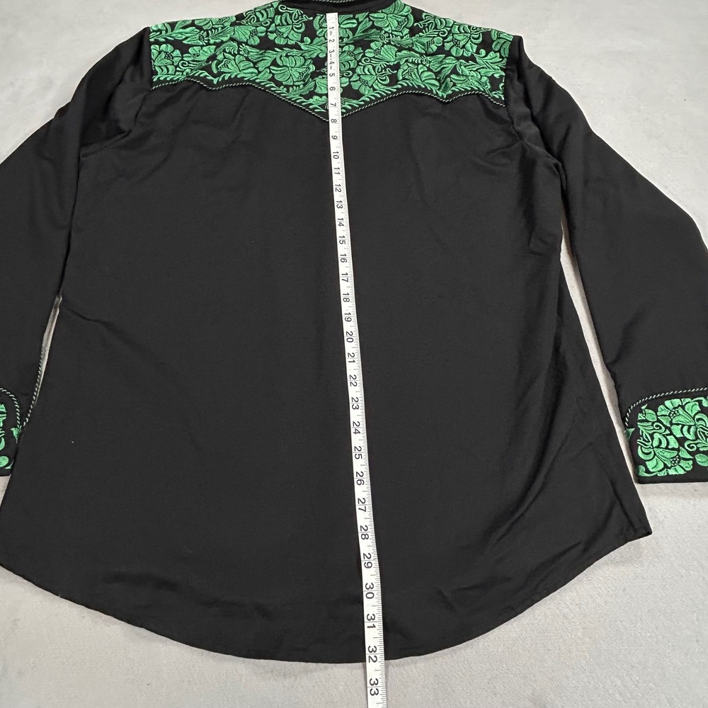Scully Mens Western Gunfighter Shirt Black Green Embroidered Pearl Snap P-634 L - Picture 7 of 11